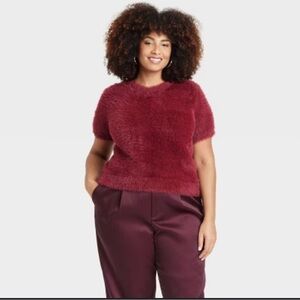 Target Red Crew Neck Sweater Plush Textured